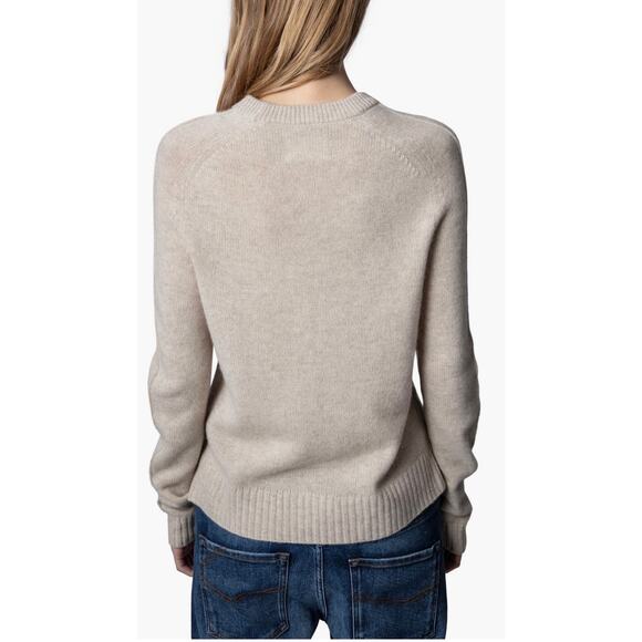 Zadig Voltaire Lili WS Heart Beige Cashmere Sweater Medium $448 - Picture 2 of 8